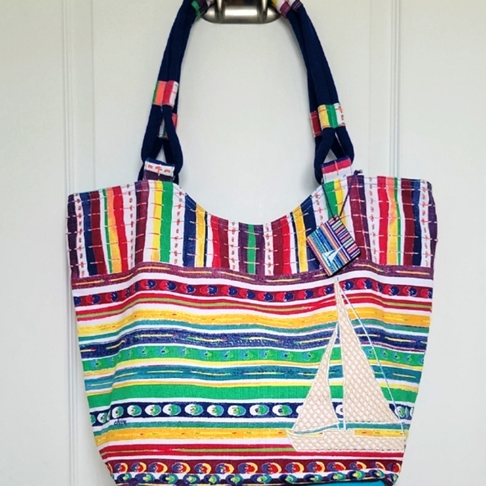 MESSINA Zip Top Colorful Striped Tote Bag